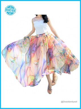 Chiffon High Waist A-Line Maxi Skirt Floor Length Beach Skirt